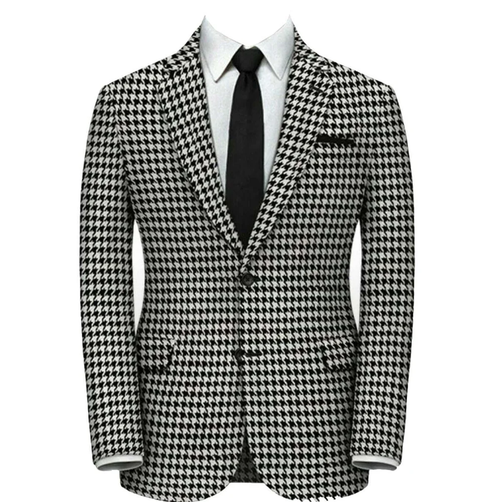 Houndstooth Men 2 Piece Wedding Suit Groom Tuxedo Slim Fit Two Button Business Suits Plaid Wedding Suit Costume Homme For Party