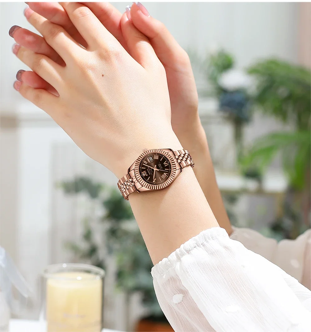 Reloj NIBOSI elegante de lujo para mujer, Reloj luminoso resistente al agua con fecha para mujer, relojes de cuarzo de acero inoxidable para mujer, Reloj para chica