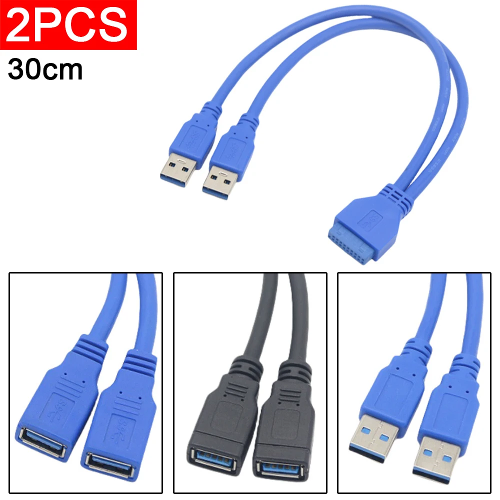 

2 шт., высокоскоростной 5 Гбит/с, двойной порт USB 3.0 к материнской плате, 20-контактный кабель-адаптер «папа-мама», 19-контактный удлинительный USB-кабель