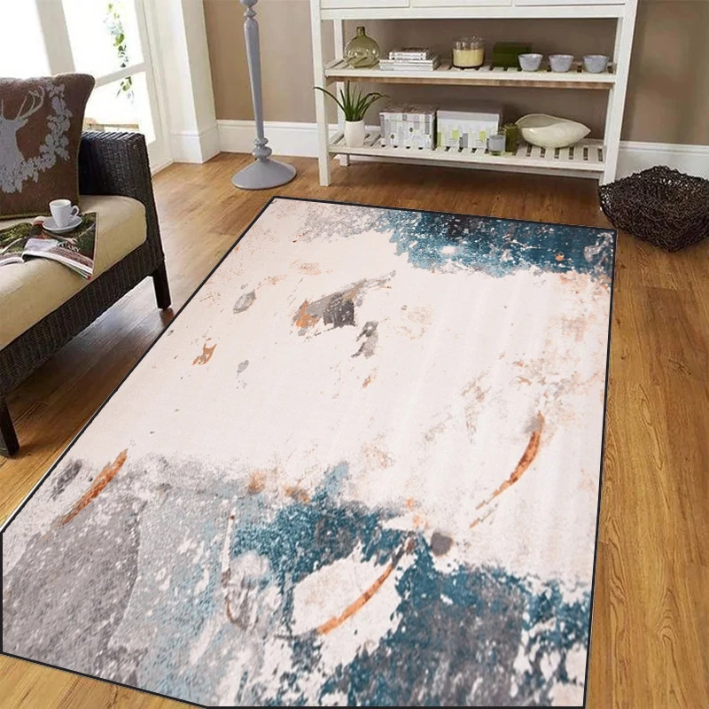 Blue Watercolor Abstract Area Rug, Soft Non Slip Floor Mat for Living Room Bedroom, Modern Art Ink Painting Style Carpet