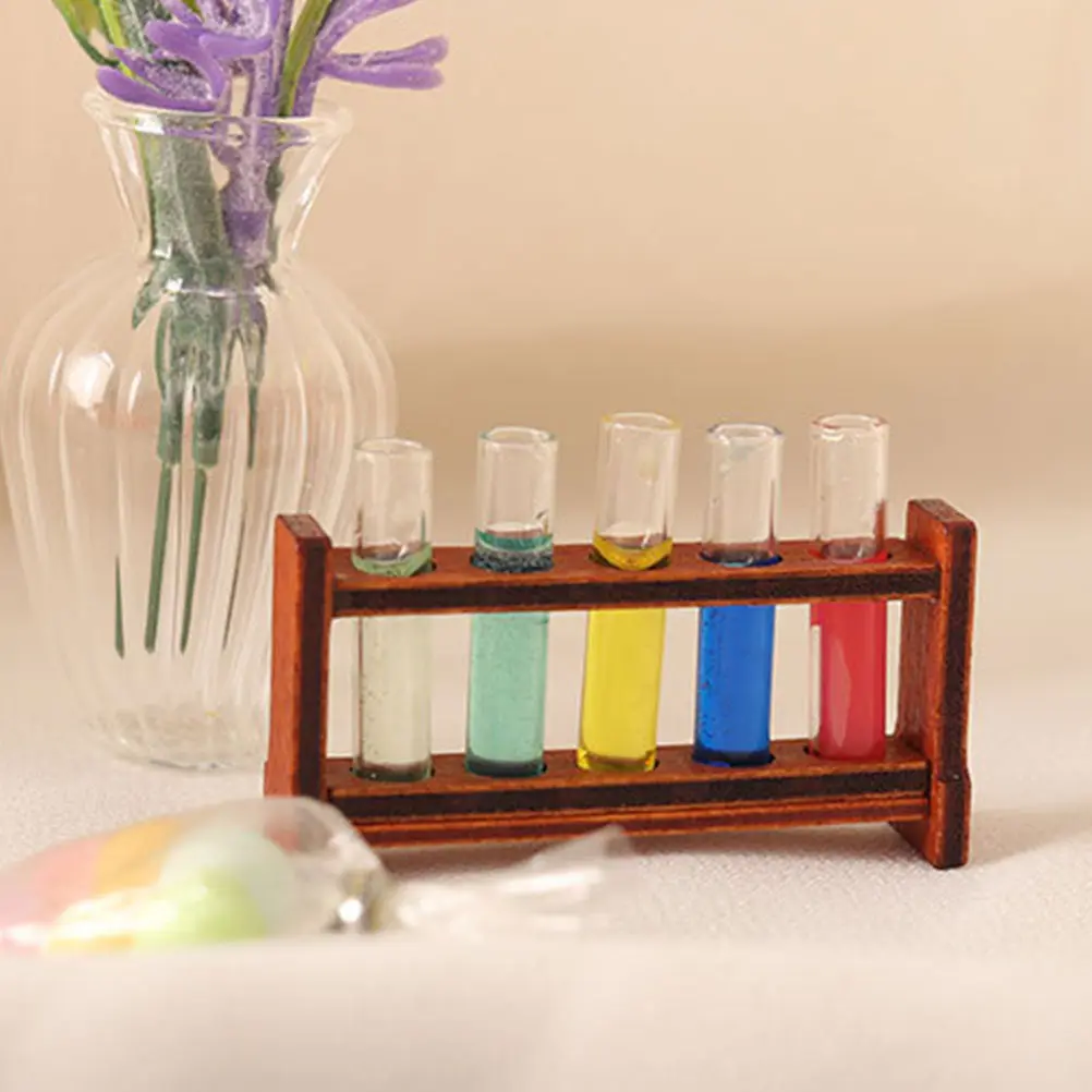 

1Set Mini Colorful Test Tubes and Wooden Rack Chic Mini House Accessories Lightweight Compact Storage Holder Room Ornament