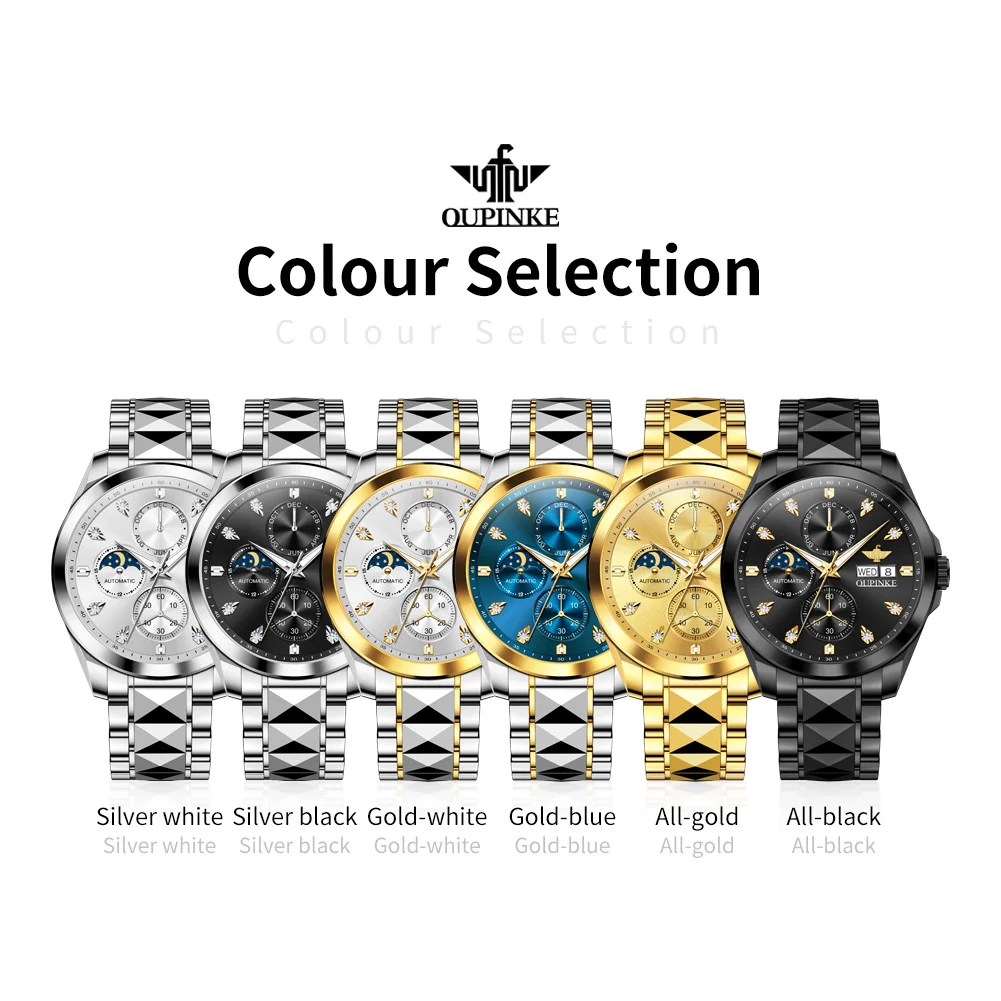 OUPINKE Luxury Men\'s Watches Top Brand Business Original Automatic Mechanical Watch for Man Waterproof Date Week Moon Phase New