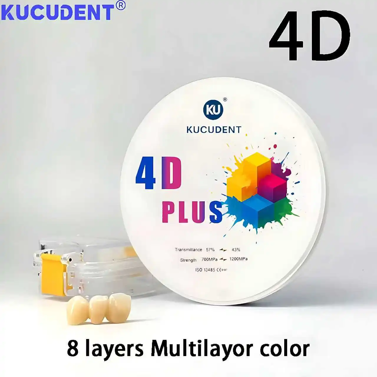 

Dental 4D Plus Multilayer Zirconia Block Disc 98mm 700-1200MPa Shade A1/A2/A3 Open CAD/CAM System Dentistry Materials 8 Layers