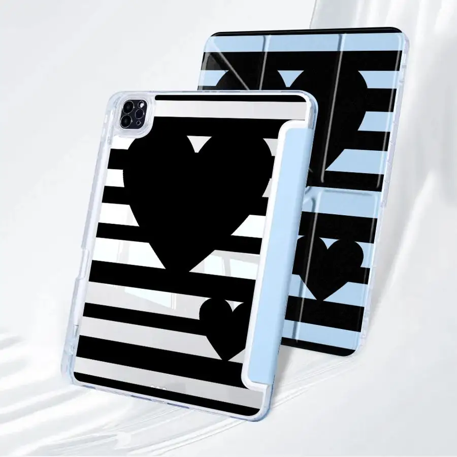 Tablet Case For iPad Pro 11th 10th 9th 8th 12 Air 4 5 M3 M2 M4 11inch Pro 2025 Mini 6 7 Holder Cover Y-Fold Love Black Stripes