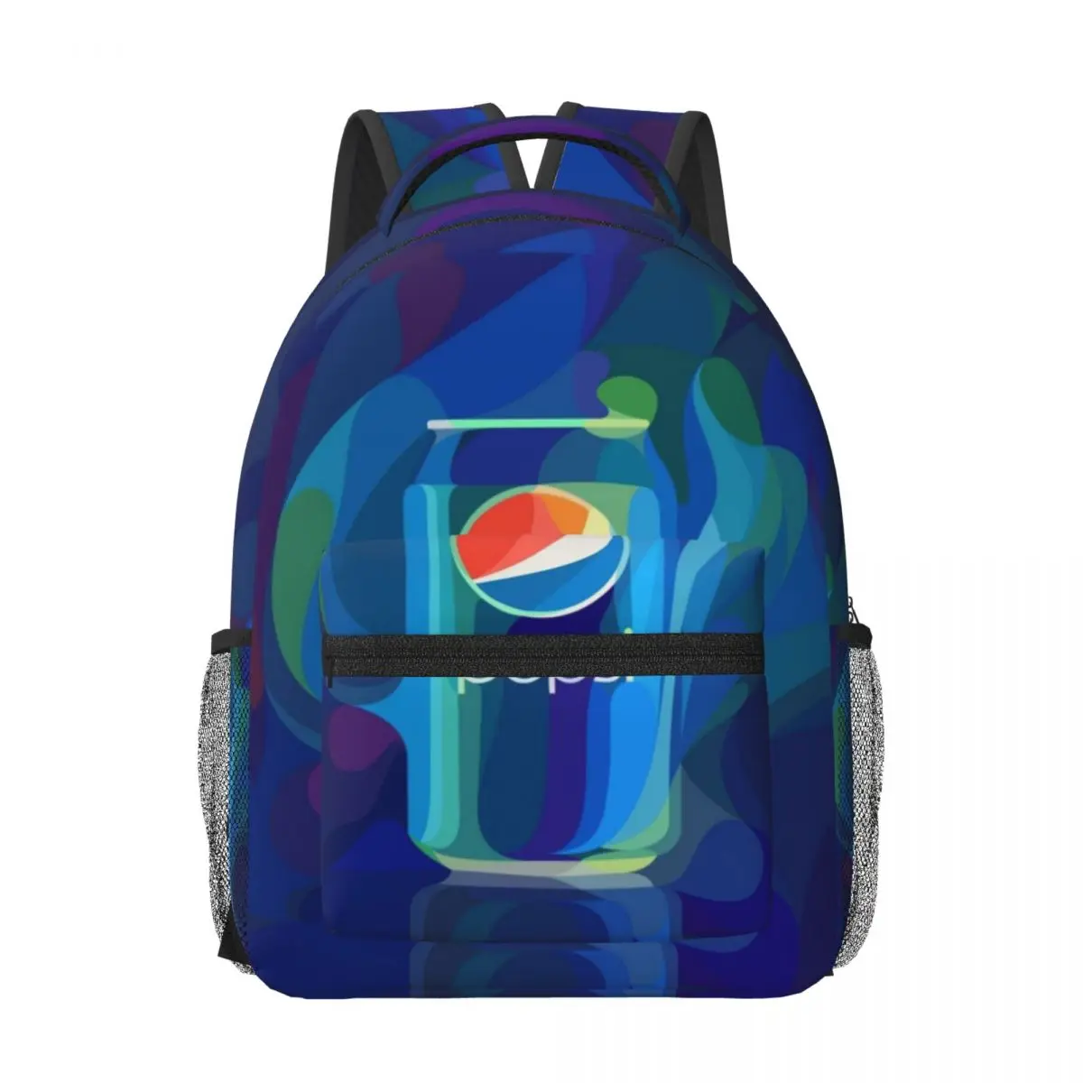 P-Pepsi Novo padrão elegante bolsa escolar estampada mochila leve 16,5 pol.