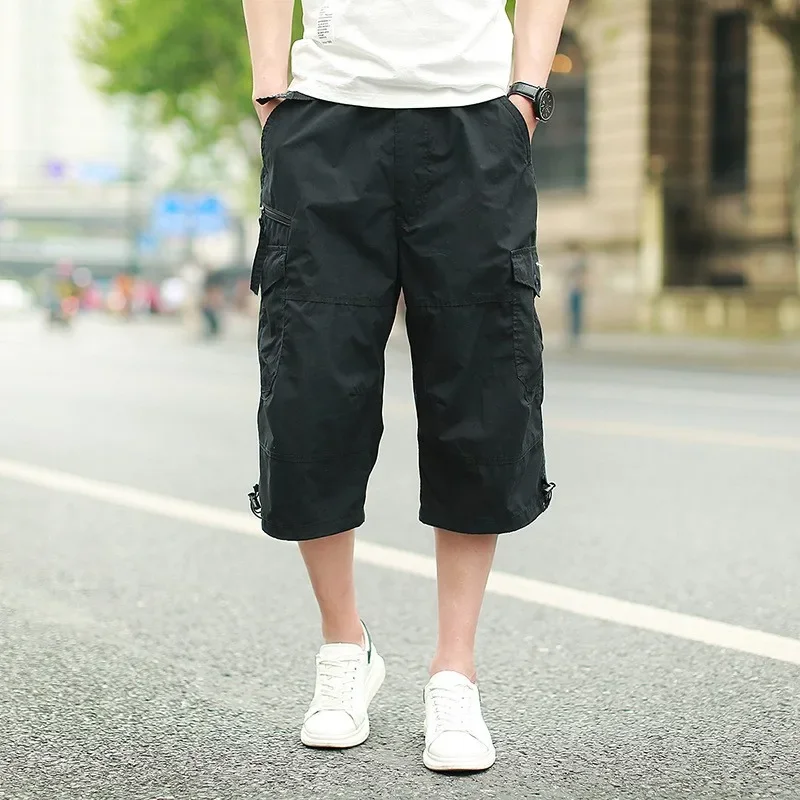 

2023 Summer Cargo Shorts Men Cotton Casual Outdoor Loose Men's Shorts Multi Pocket Calf Length Pants Men Plus Size