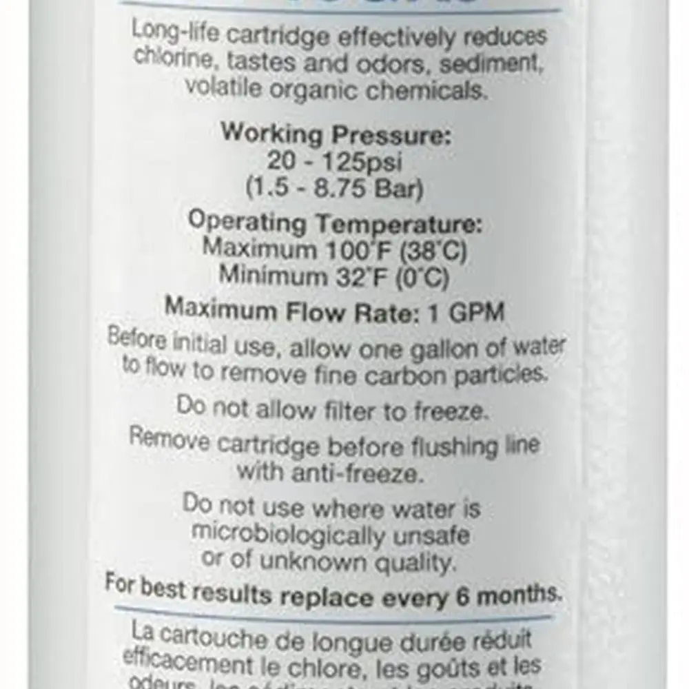 فلتر Flow-Pur GAC/KDF RV 10 IN المضمن مع تركيبات توصيل سريعة 1/4 بوصة، يقلل من المذاق السيئ والرائحة، وتحسين تنقية المياه