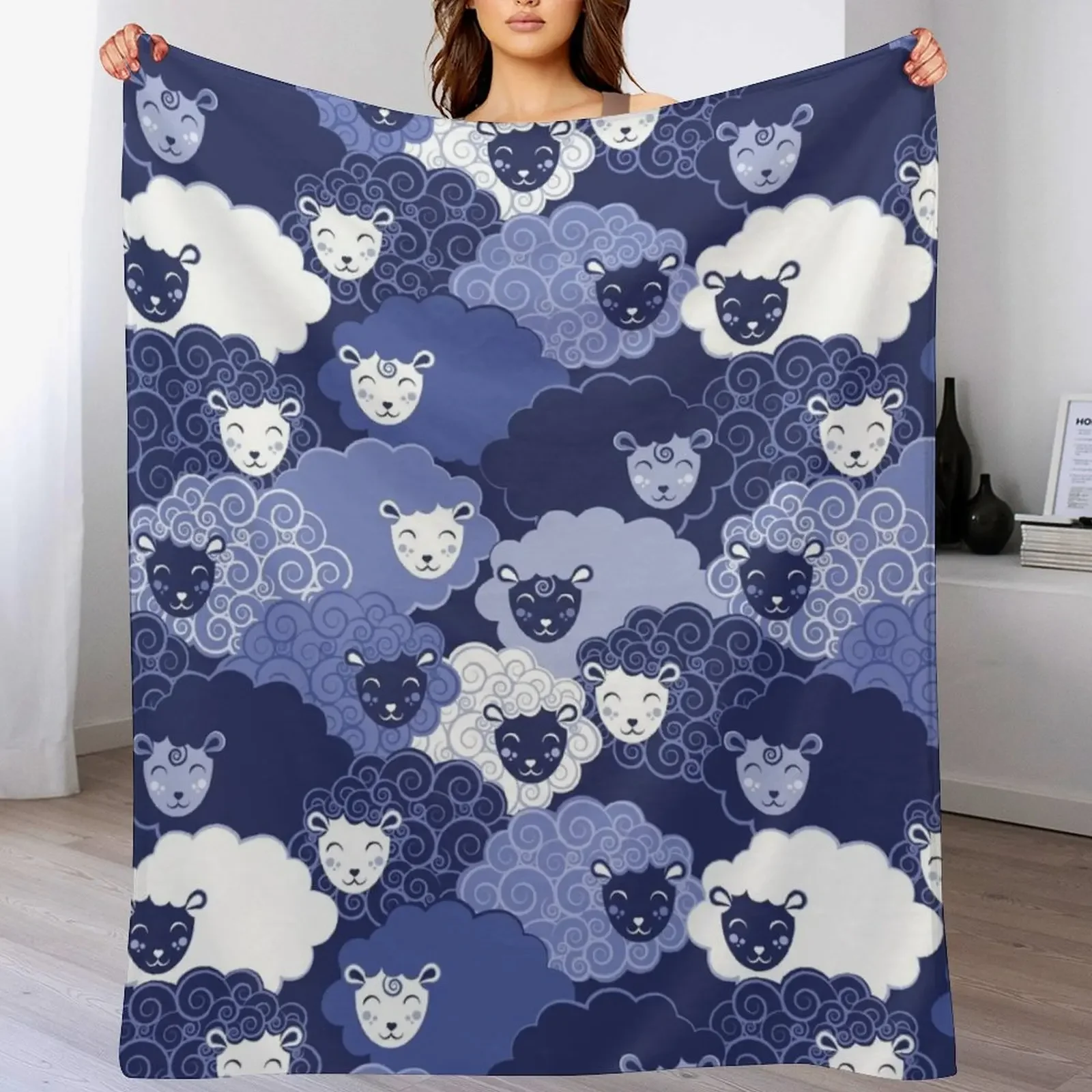 

Sweet dreams zzz // monochromatic blue sheep Throw Blanket for sofa Sofas Soft Beds Flannel Fabric Blankets