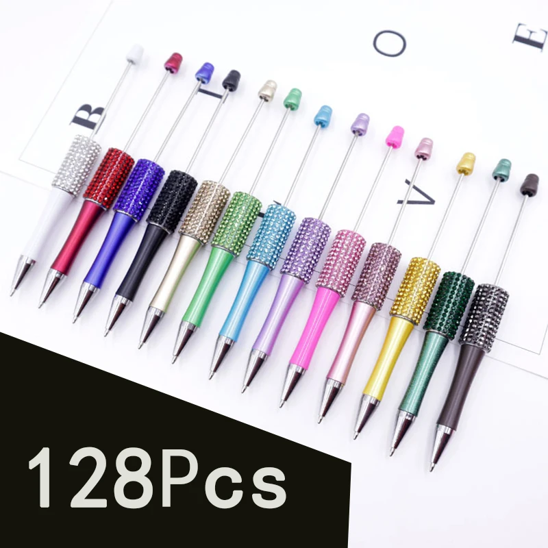 128Pcs Diamond Pens DIY Handmade Beaded Ballpoint Pens Luxury Beadable Pens Student Gift Pen School Office Supplies