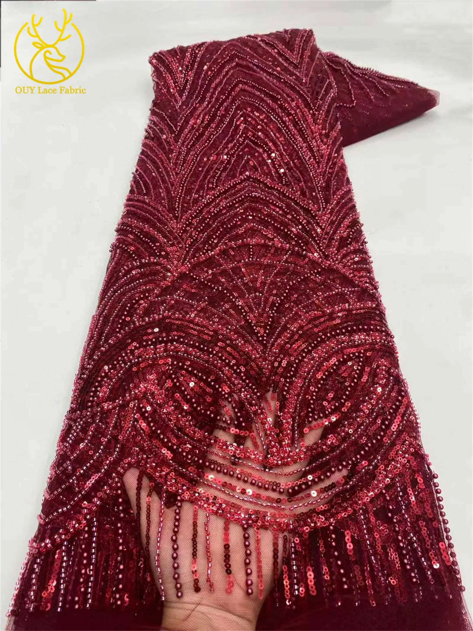 Schwarzer afrikanischer Perlen-Spitzenstoff 2026 Hochwertiger französischer Pailletten-Tüll-Spitzenstoff Nigerianischer Tüll für Hochzeit, Party, Kleid, Nähen, 5 Jahre – Detail 9