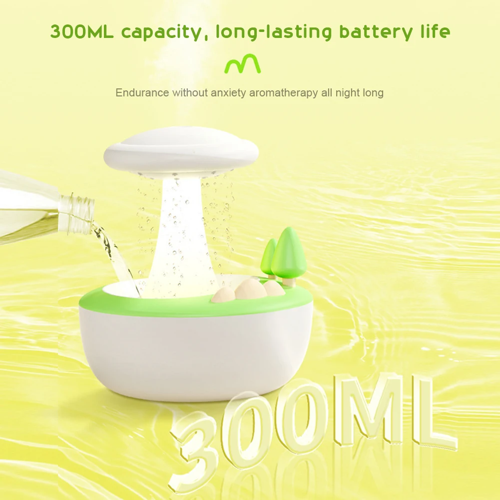 

Rotatable Relaxing Aromatic Lamp Humidifier Mushroom Oil Diffuser Water Drop Rain Cloud Humidifier Ideal Holiday Gifts for Home
