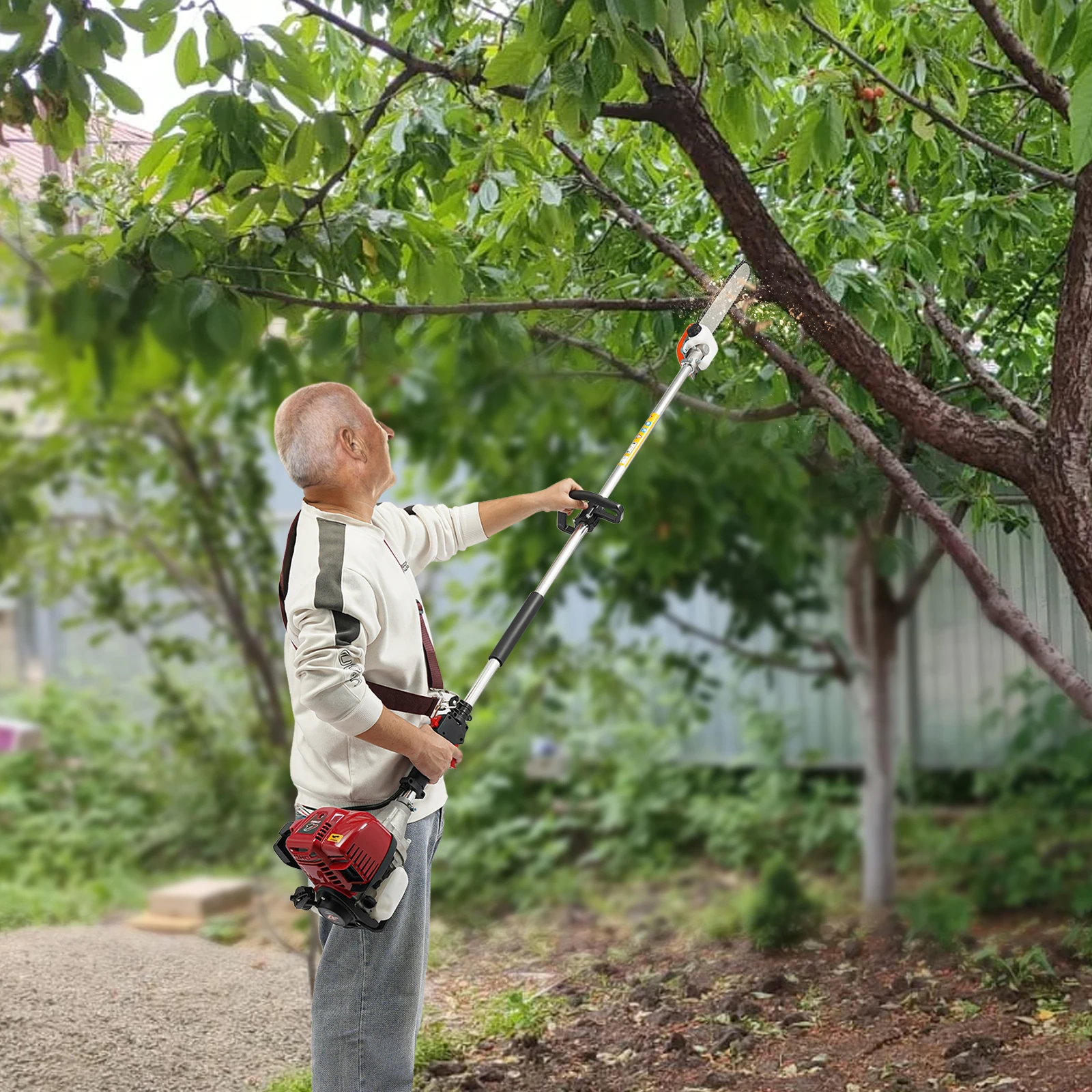 

4-Stroke Pole Saw Pure Gas Powered 43CC Extendable Cordless Chainsaws Tree Branch Trimmer Pruner with 4.92ft Telescopic Rod