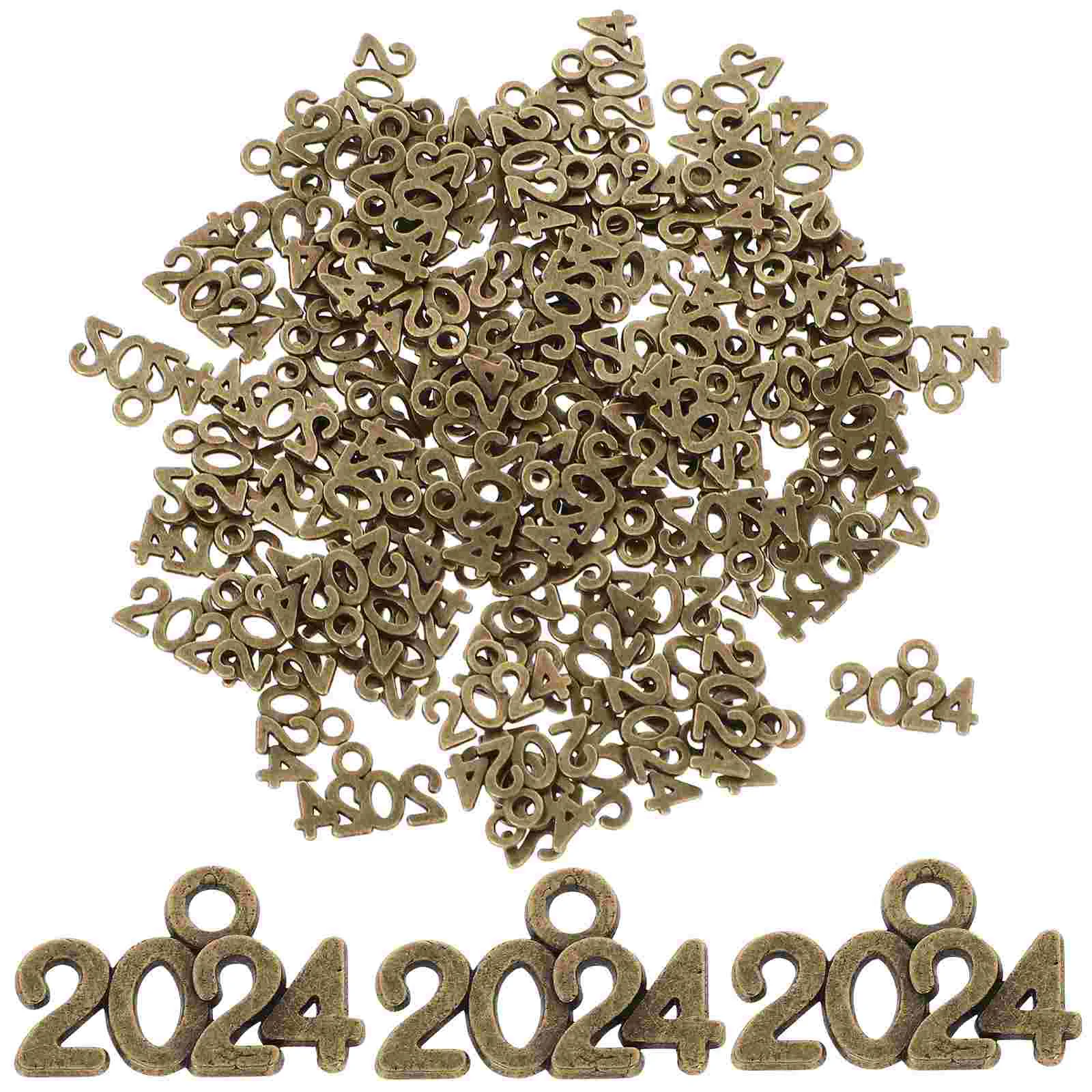 

100 Pcs 2024 Pendant Jewelry Charms for Ornaments New Year Number Zinc Alloy Making DIY