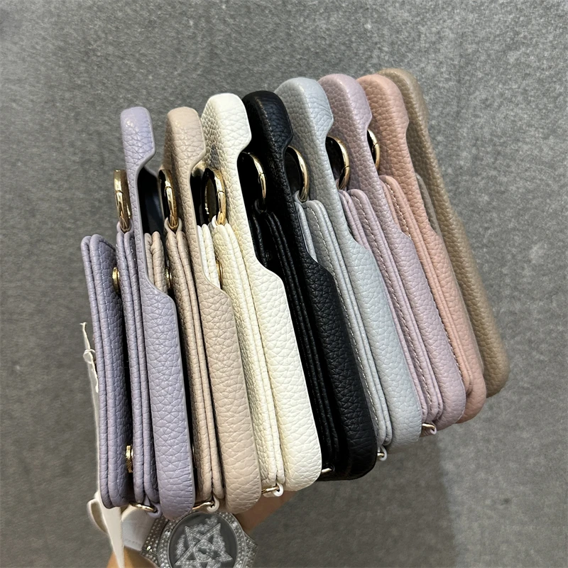 Dompet ponsel kulit PU, dompet saku kartu mewah, casing ponsel kulit PU warna polos sederhana, pelindung Slot kartu lembut untuk iPhone 16 Pro 15pro max 14 13 11 12