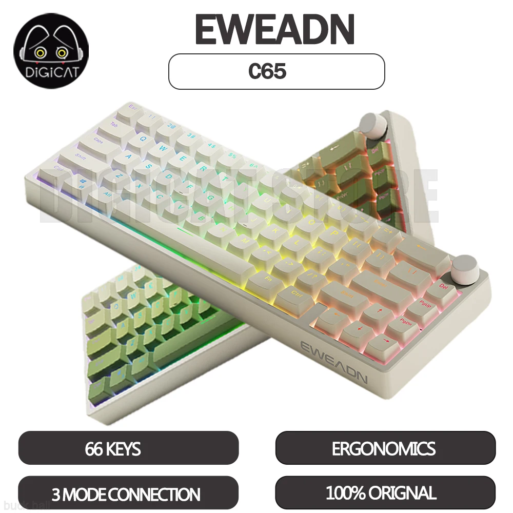 

EWEADN C65 Mechanical Gamer Keyboard 3 Mode USB/2.4G/Bluetooth Wireless Keyboard 66 Keys RGB Backlit Hot Swap Office Keyboard