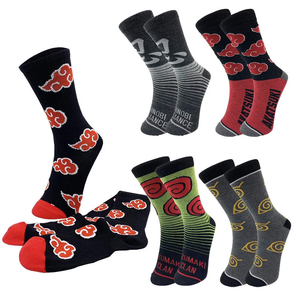 Anime Naruto Sport Long Socks for Men Women Cartoon Akatsuki Red Cloud Action Figure Casual Elastic Harajuku Stockings Toys Gift