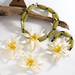 ZAA Exaggerated Beaded Flower Necklaces Luxury White Lotus Choker Necklaces For Women Statement Vacation Accessories Party Gift