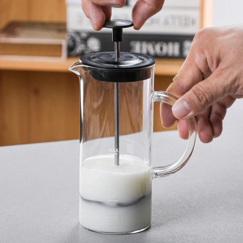 Heat Resistant Milk Frother Glass Milk Foamer Coffee Pot French Press Coffee Maker Mixer Creamer For Lattes Cappuccinos Coffee