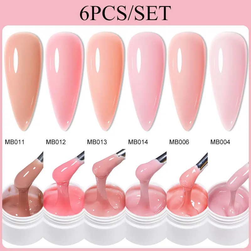 MEET ACROSS 6 Teile/satz Klar Rosa Nude Milch Weiß Verlängerung Gel Nagellack 20 ml Finger Verlängern Nail art Gel Für Nägel Maniküre