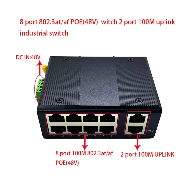 

Standard protocol 802.3AF/AT 48V POE OUT/48V poe switch 100 mbps 8port POE with 2port 100M UPLINK industrial switch