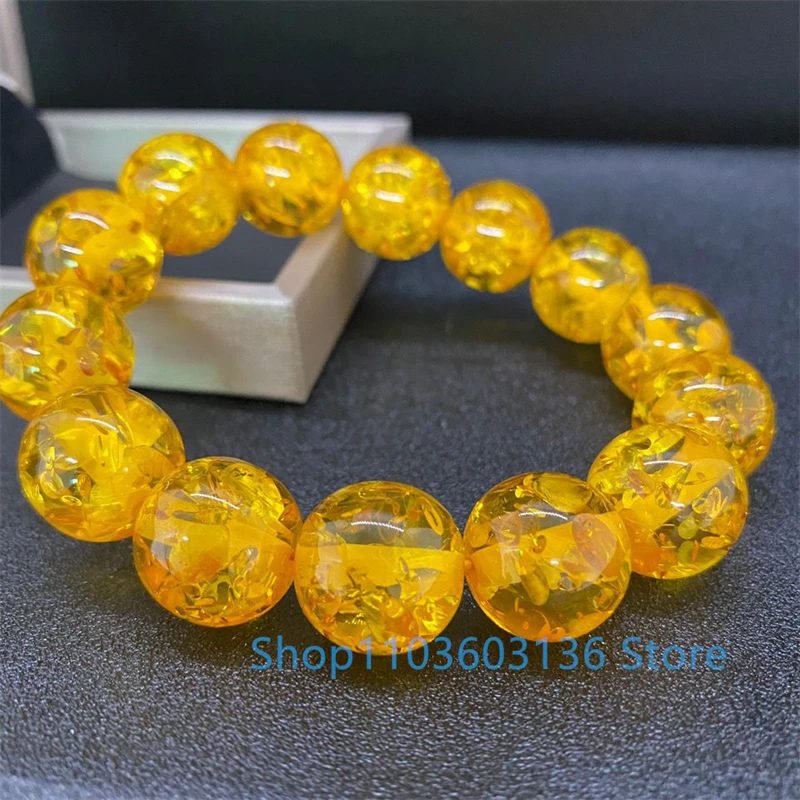 Natural Amber Bracelet Gold Twisted Honey Golden flowers DIY Jewelry Gift Bracelet for Men and Women Single Circle Beads