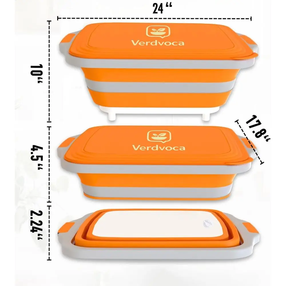 Bañera de barbacoa plegable portátil de 3 tamaños con tapa para tabla de cortar, lavabo para campamento y competición al aire libre, apto para lavavajillas, sin BPA, 30