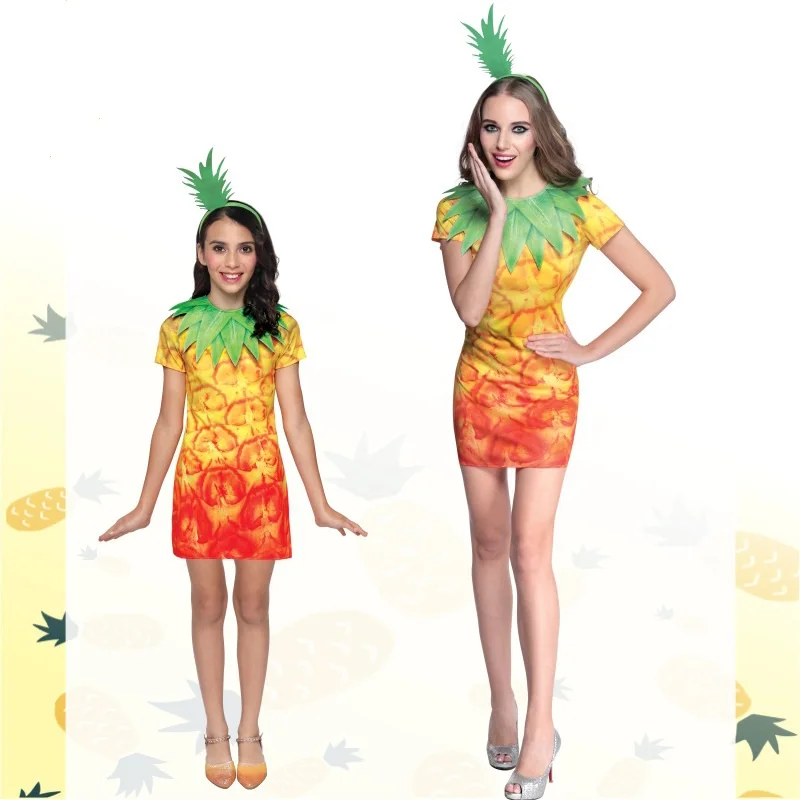 Cosplay Pineapple Costume With Headband Fruit Party Clothing Set For Adult And Children