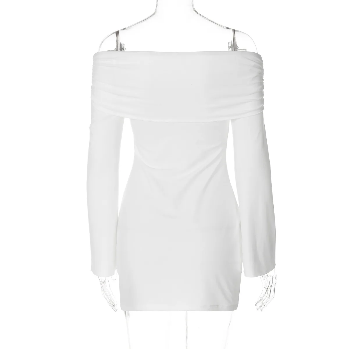Minivestido Sexy de punto con hombros descubiertos para mujer, vestidos cortos de manga larga, camisa ajustada, ropa informal Y2k, moda de verano