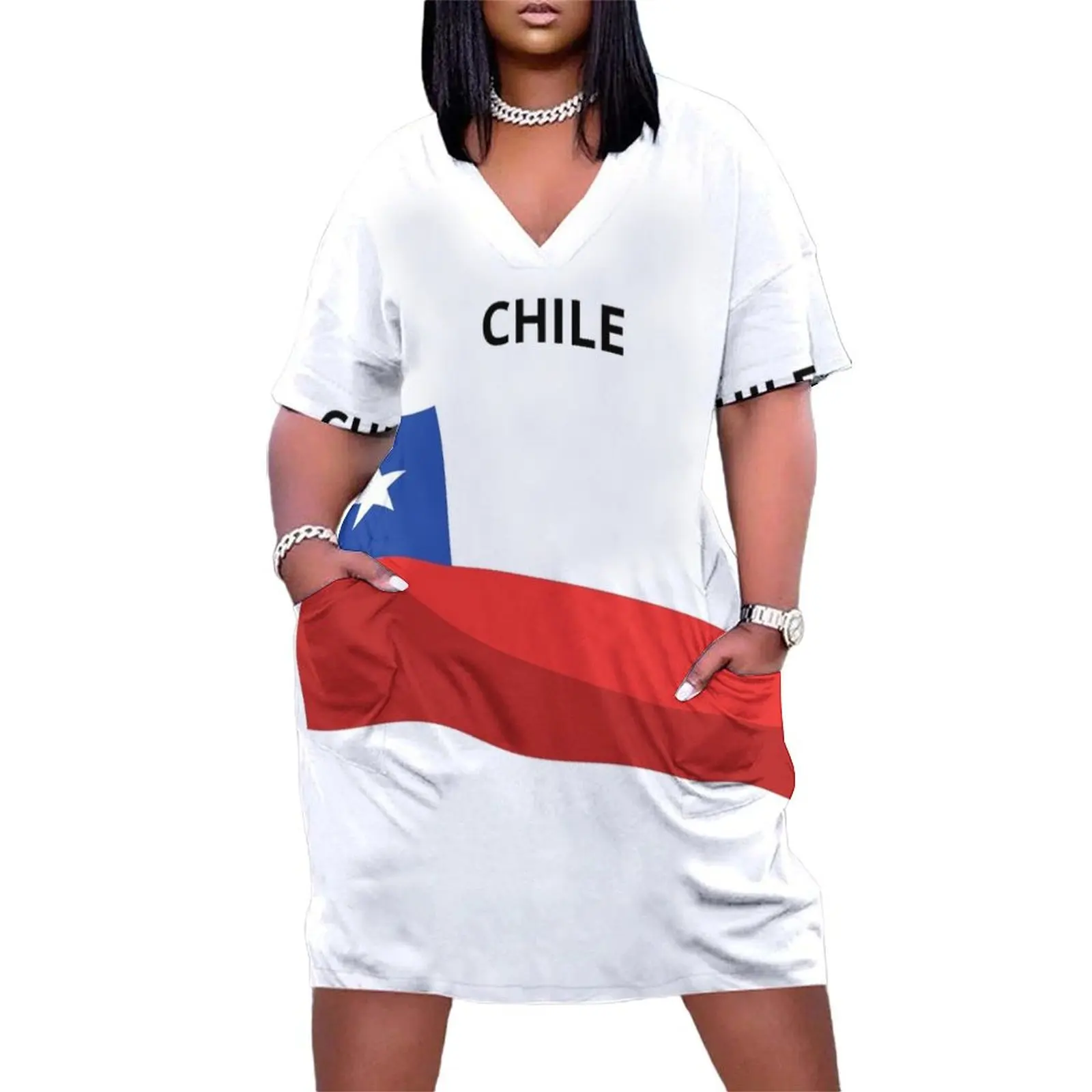 Chile flag, Bandera de chile, Bandera chilena. Loose Pocket Dress Women dresses summer Beachwear loose summer dress