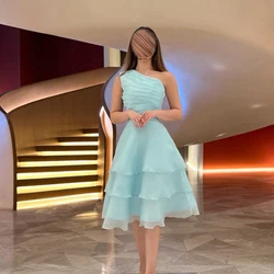CustomizedModern Tiered Chiffon One Shoulder Evening Dresses Sexy A-Line Knee Length Pleats Sleeveless Special Occasion Gowns Sa