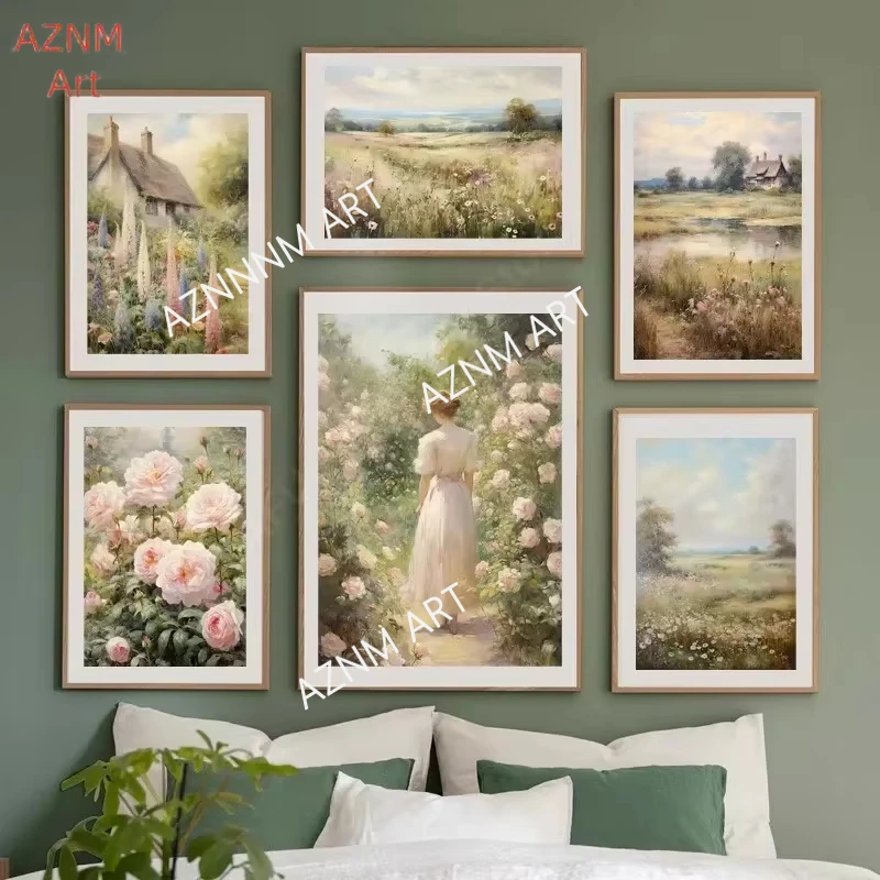 Pintura al óleo artística vintage del siglo XIX, paisaje del campo inglés, impresión en lienzo, imágenes botánicas para decoración de la sala de estar