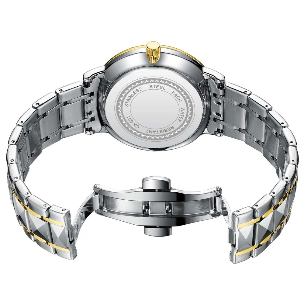 CHENXI Men's Quartz Business Casual Watch Minimalist Stainless Steel Strap Luminous Date Curved Mirror Display Man Watches