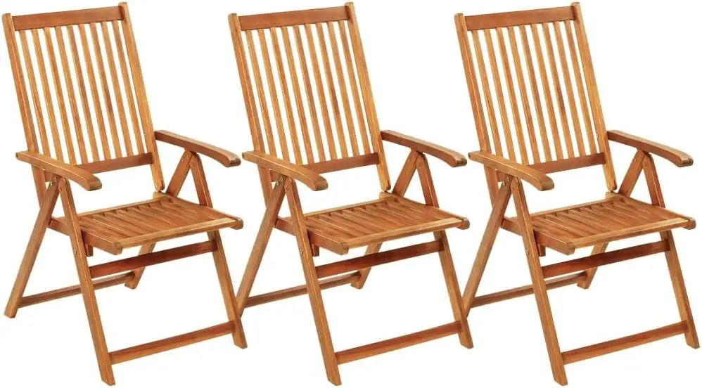 Folding Dining Chair Set, 3Pcs Solid Wood Folding Kitchen Chairs 5 Adjustable Position, Foldable Outdoor Arm Chair With Cusion,