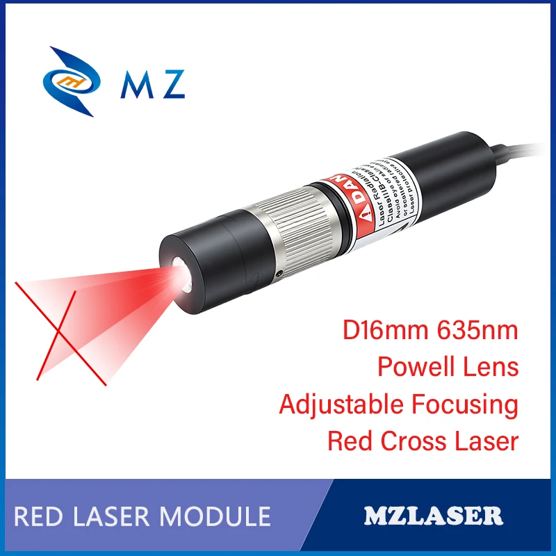 調整可能なフォーカス機能付き-d16mm-635nm-20mw-5v-レッドクロスレーザーダイオードモジュール-工業グレード-電源付き