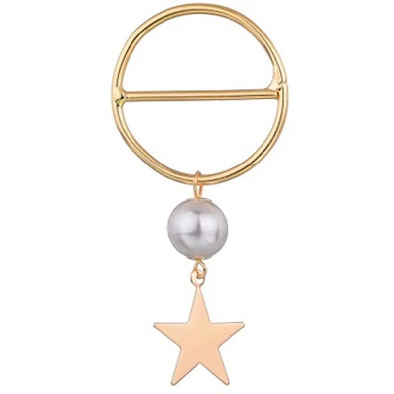 

CXZD-Alloy Hollow Brooch Female Gold Five-Pointed Star Imitation Pearl