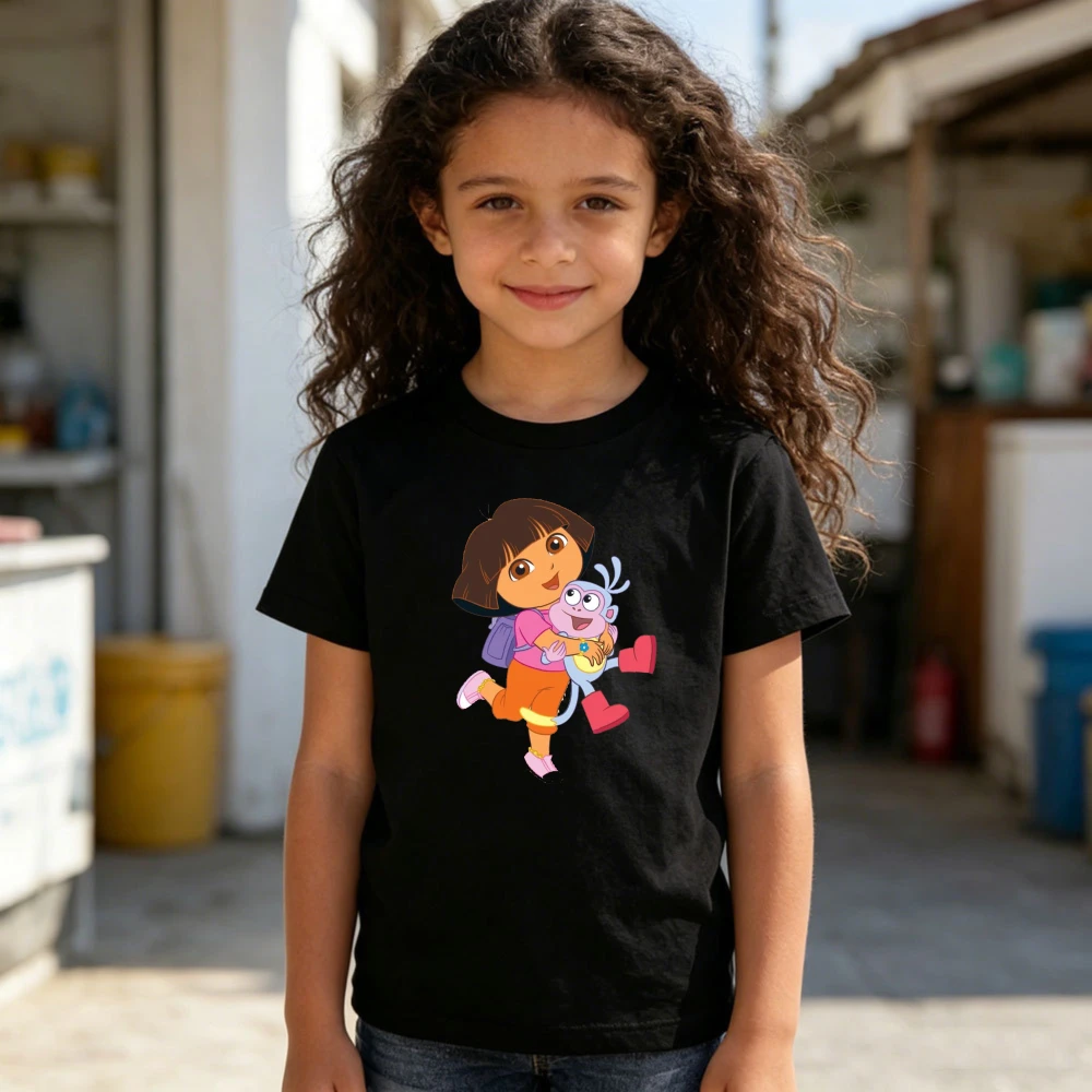 Dora The Explorer TShirt Dora and Friend Graphic Printed T-shirt Children Cotton Short Sleeve Boys and Girls Casual Tshirt