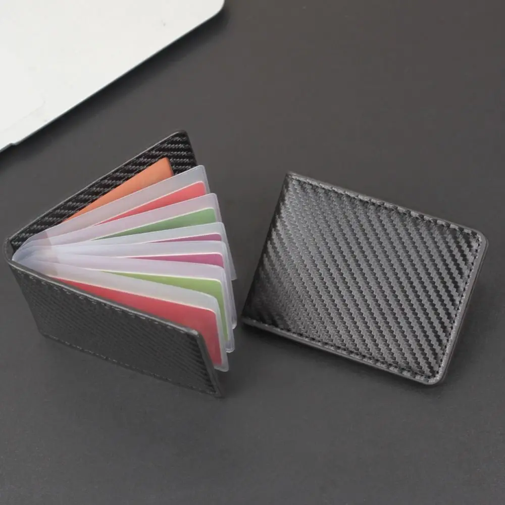 Mode PU Leder Karte Halter 2/4/6/8/10 Karte Slots Mehrere Taschen Geldbörse Carbon Faser Ultra dünne Geld Tasche Männer Frauen