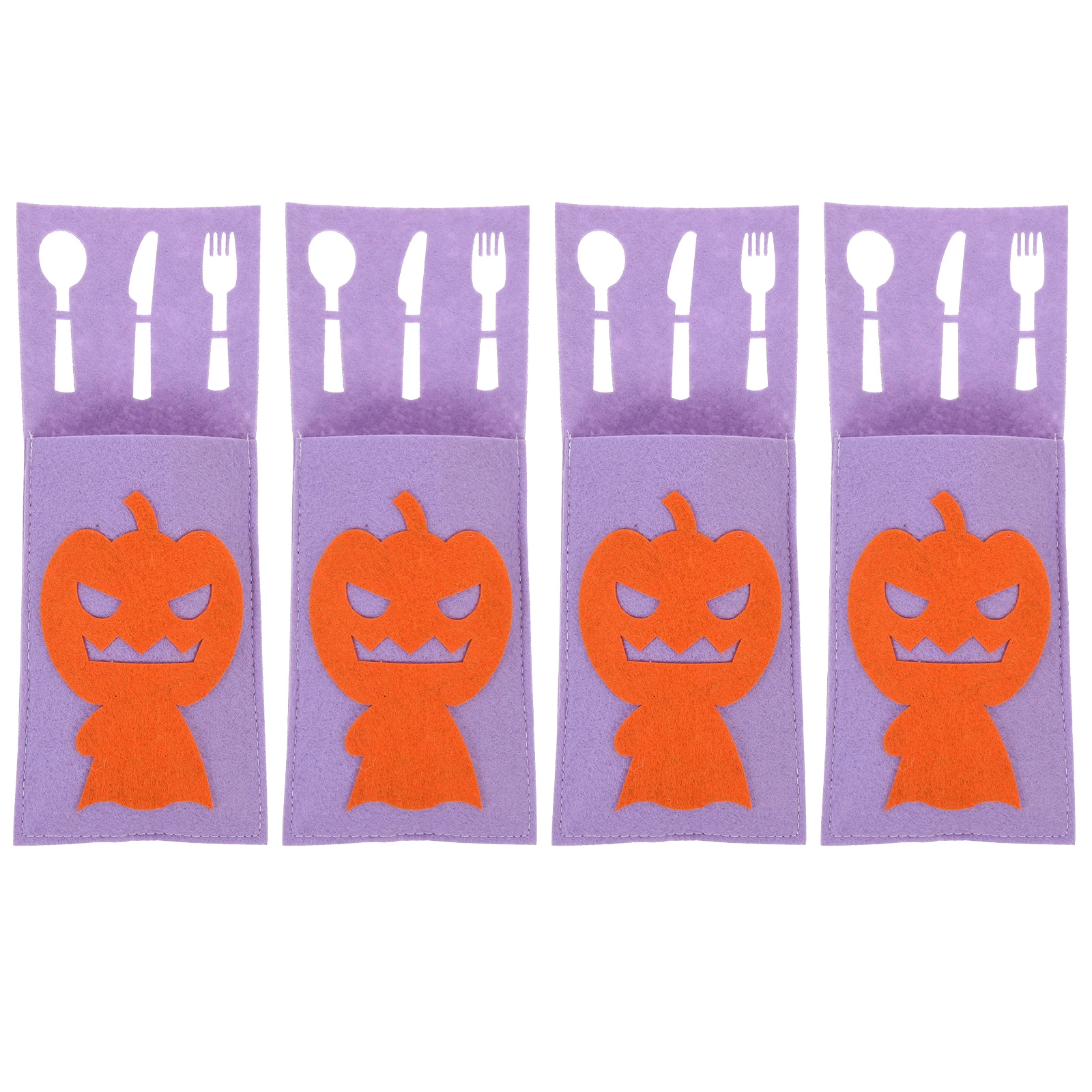 

4 Pcs Pumpkin Knife and Fork Bag Silverware Holder Party Serving Utensils Cutlery Bags Halloween Tableware Set Felt