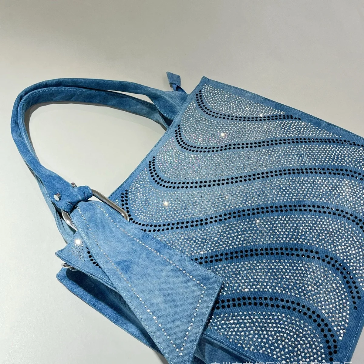 New Vintage Denim Jeans Bag for Women Handbags Zipper Shine Rivets S Rhinestone Purse Woman Totes Female Shoulder Bag — zdjęcie 5