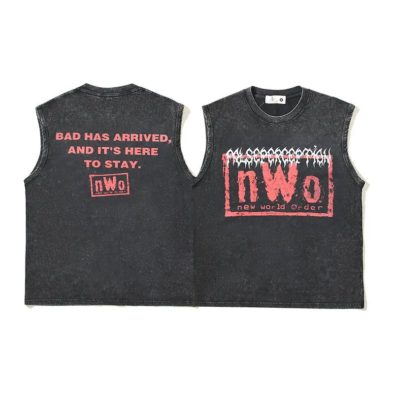 American High Street Trendy NWO New World Order Washed Retro Old Vest Loose WWE Punk Sleeveless Vest