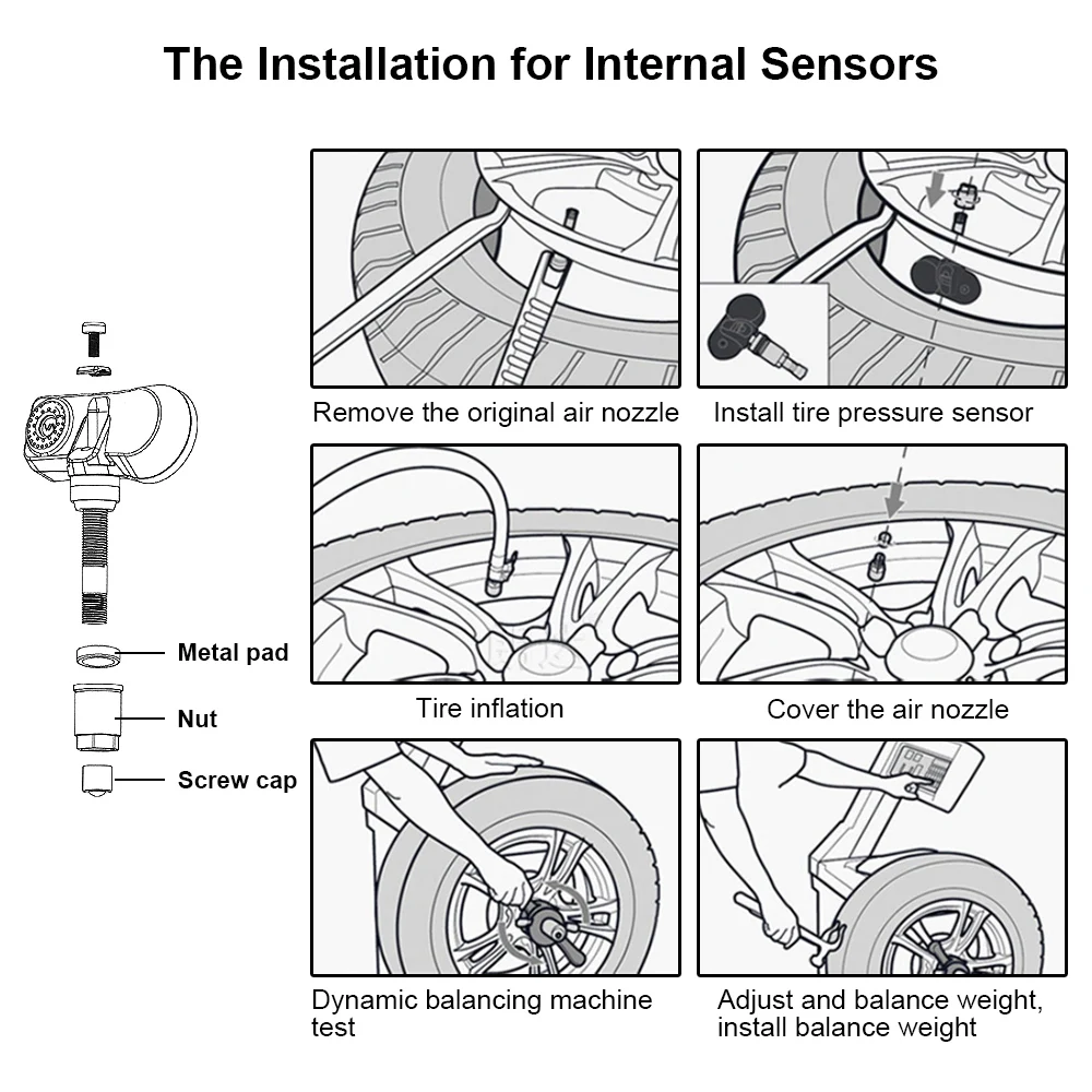 Car TPMS Temperature Real-time Monitoring 4Pcs External Internal Sensor Waterproof Tire Pressure Monitor System Save Fuel