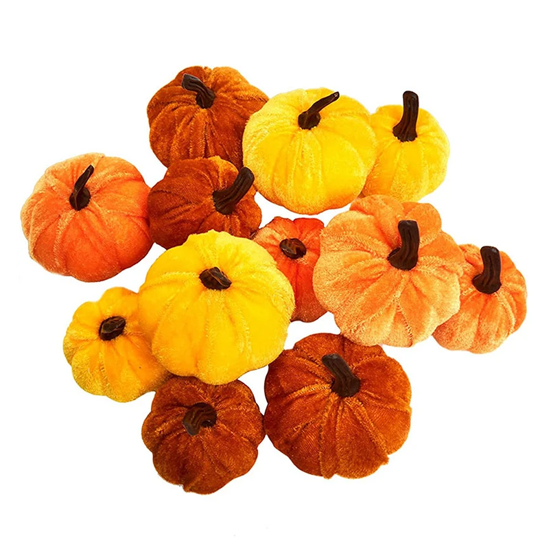 12pcs Artificial Fake Velvet Fabric Pumpkins Simulation Halloween Decoration for Fall Home Farmhouse Harvest Thanksgiving Decor