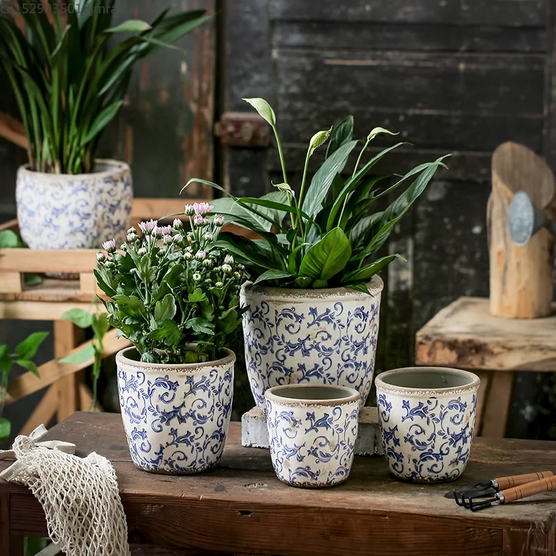 large ceramic flower pots Vinci Pine Cone Blue Ceramic Planter, Large  Abigails