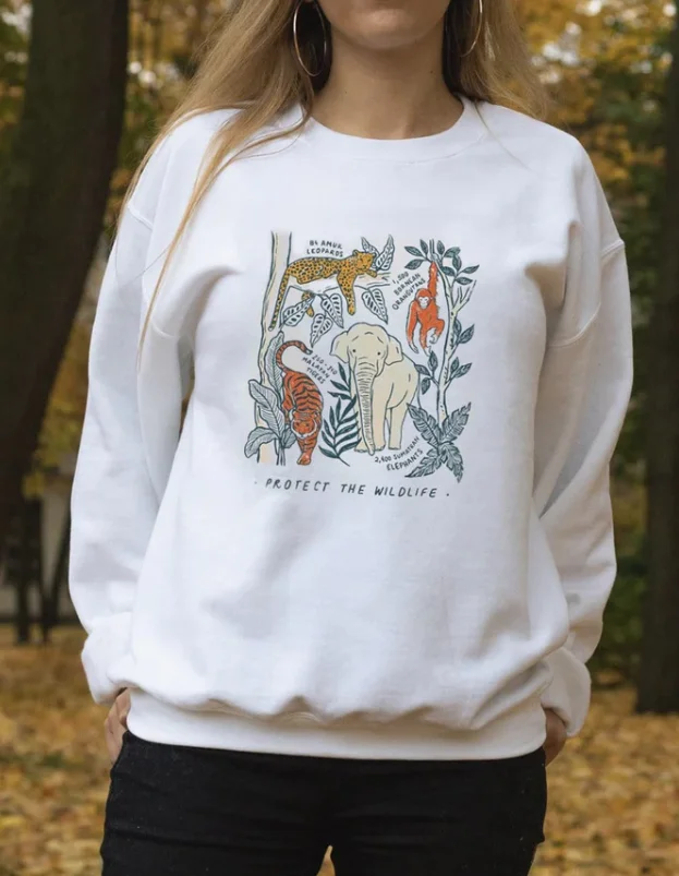 Colorato proteggere la fauna selvatica felpa retrò donna manica lunga maglione natura pullover Streetwear