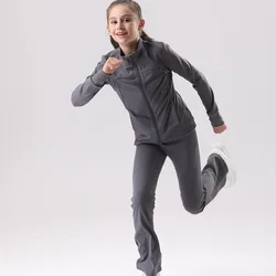 7Y Girls Zip Up Sports Jacket Breathable Children Yoga Suit Running Outdoor Long Sleeves Jacket Girl's Flare Leggings High Waist