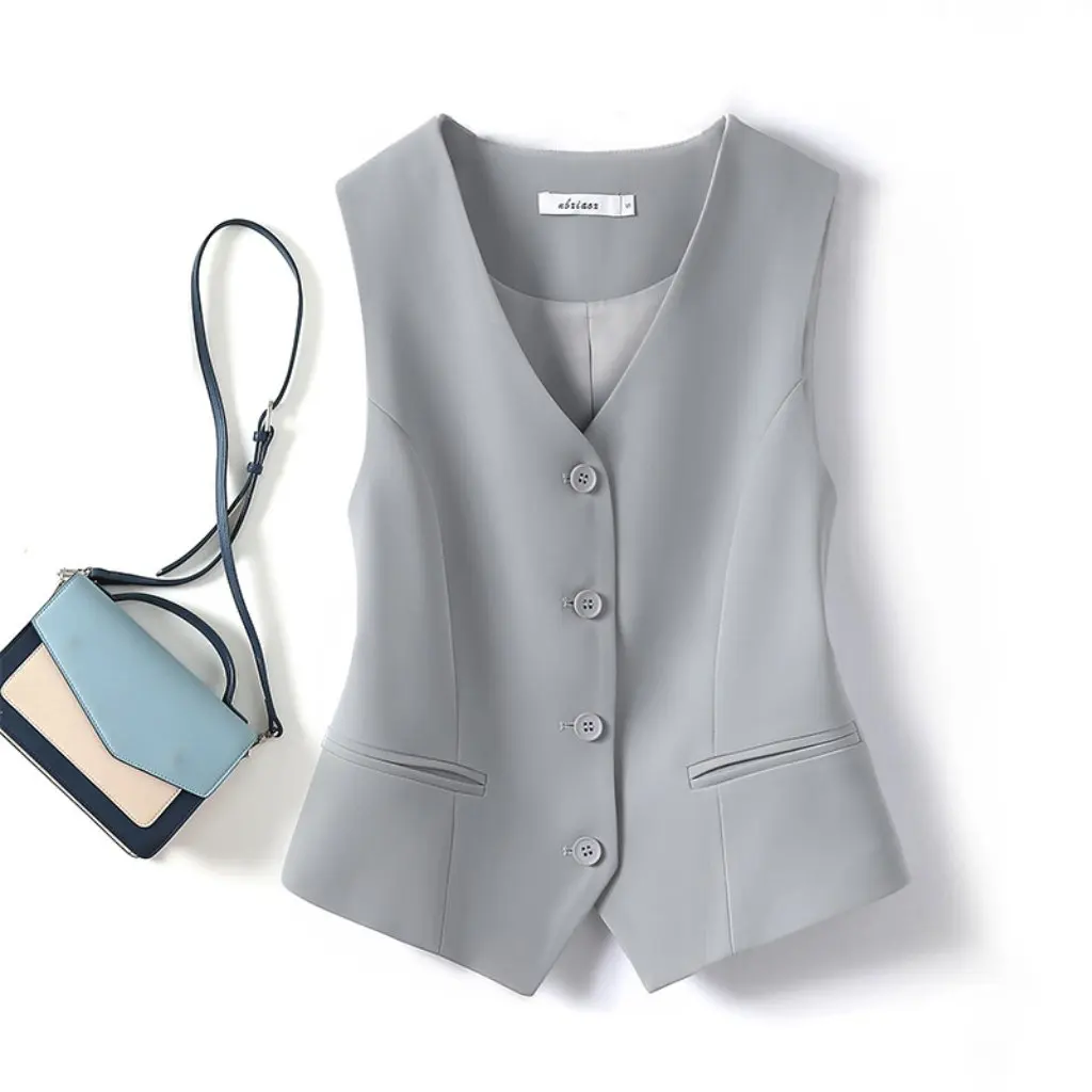 

Women's Gray Vest Sleeveless Suit New Outer Top Coat Short Fashionable for Spring/Autumn