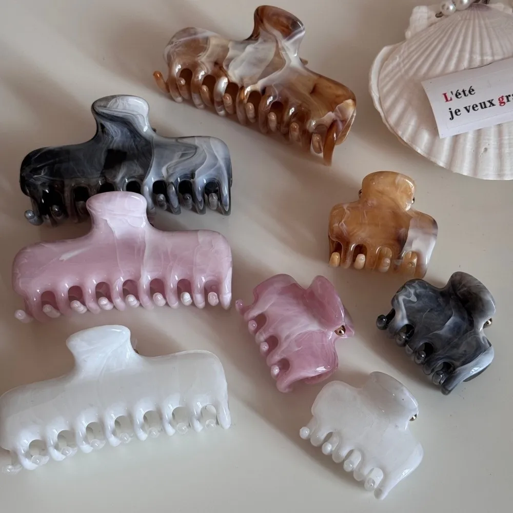 Elegant Ink Wash Pattern Hair Claw Clips Square Pink Crab Hair Clip Plastic Geometric Barrettes Hair Accessories
