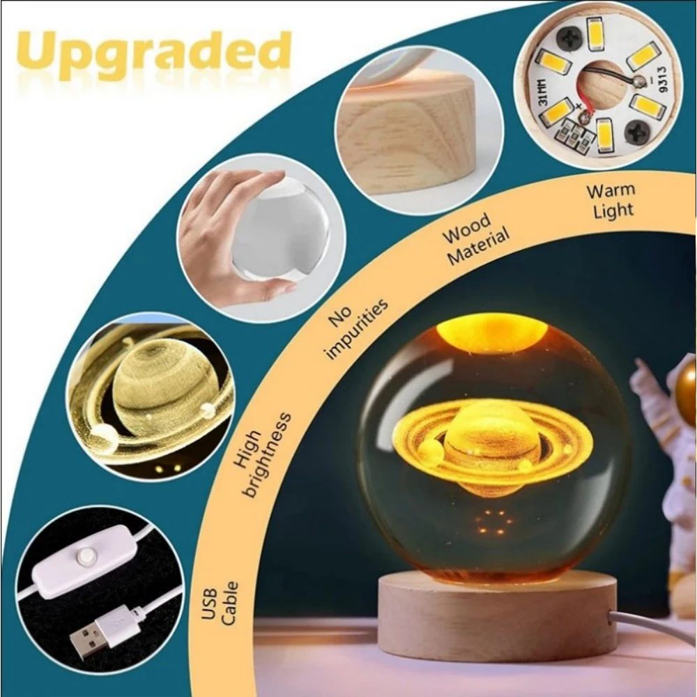 【Рождественские подарки на день рождения】НОВЫЙ ночник Книга Медведь Роза USB светодиодный ночник Галактика Сатурн 3D Хрустальный шар Настроение Свет Рождество