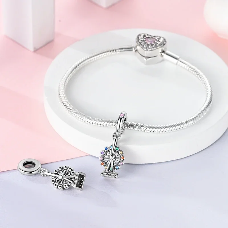 

Charms Plata 925 Colorful Rotating Ferris Wheel Beads Fit Original 925 Bracelets Charms For Women Jewelry DIY Making Gifts