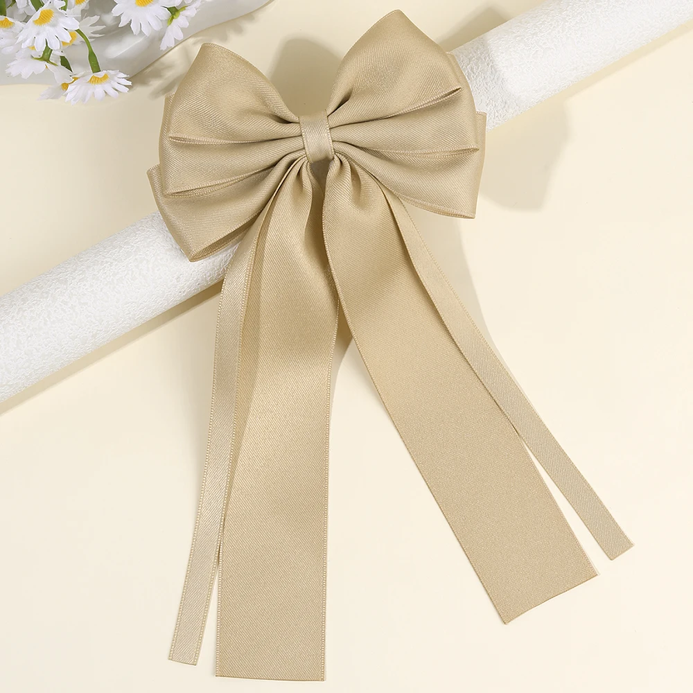 العصرية الصلبة القوس مقاطع الشعر للفتيات الساتان Bowknot دبابيس الشعر الاطفال ذيل حصان باريت الكورية غطاء الرأس أغطية الرأس إكسسوارات الشعر #2